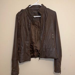 Super Cute Brown Faux Leather Jacket - sz M